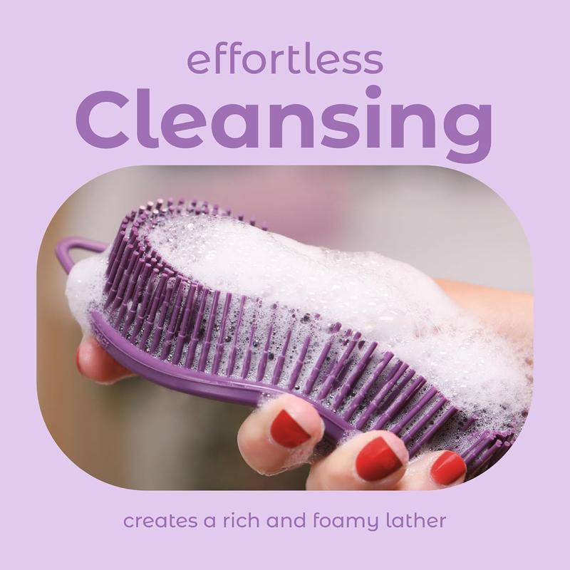 Exfoliating Silicone Body Scrubber Pro 2-in-1 Shower Scrubber for Body, Silicone Loofah and Body Massager (Purple, Body + Massage)