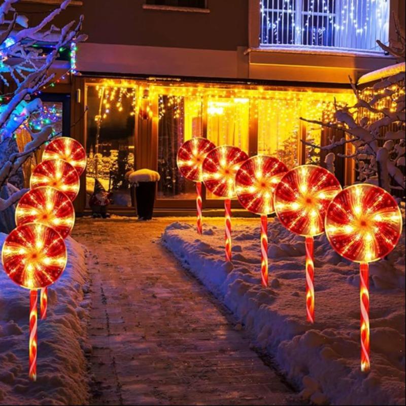 Solar Powered Christmas Lollipop Pathway Light, 8-modes Candy Cane Peppermint Waterproof Marker Light,  Garden Decorations, Outdoor Christmas Decor for Walkway Yard Pathway