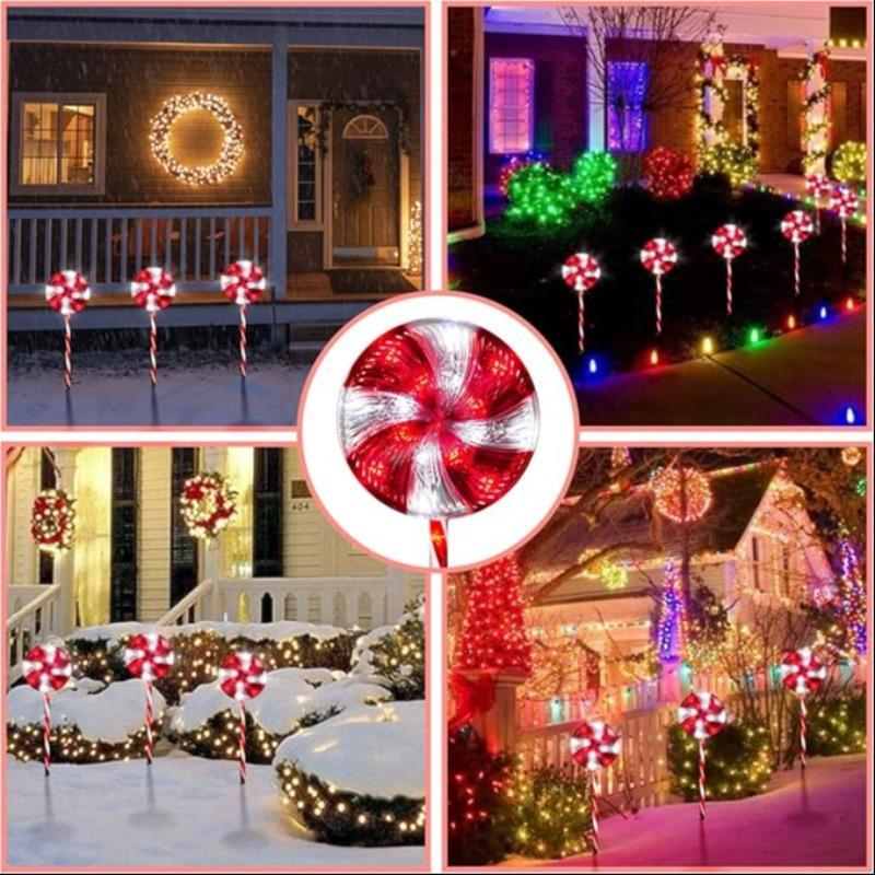 Solar Powered Christmas Lollipop Pathway Light, 8-modes Candy Cane Peppermint Waterproof Marker Light,  Garden Decorations, Outdoor Christmas Decor for Walkway Yard Pathway