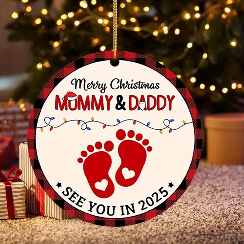 ''Merry Christmas Mommy & Daddy See You in 2025'' Letter Christmas Tree Decoration, Car Rearview Mirror Ornament, Gift for Expecting Parents, Christmas Ornament