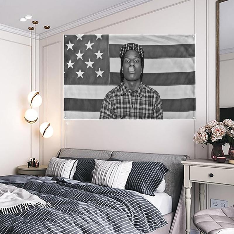 A$AP Mob Rocky American Flag Rap Rapper Tapestry Art Print Wall Hanging for Living Room Bedroom College Dorm Men Cave Decor Banner