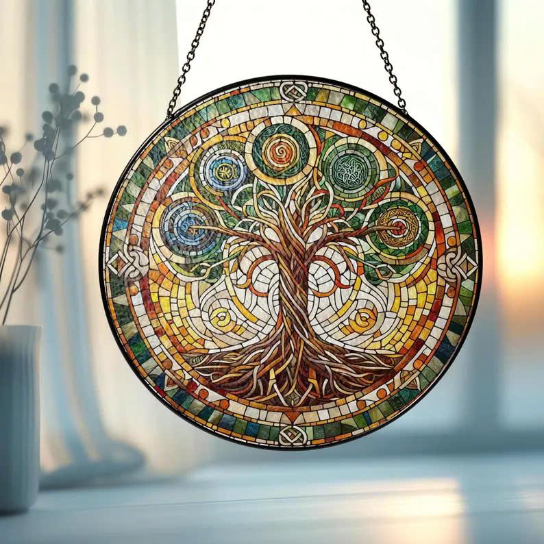 Celtic Tree Of Life Stained GLASS Suncatcher Decor, Tree Of Life Window Hanging Decor, ancient Celtic Suncatcher, Tree Of Life Suncatcher