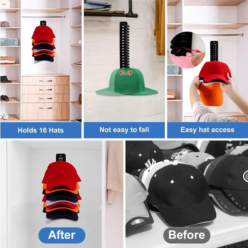 Hat Rack for Wall, 2 Packs Hat Organizer for Baseball Caps Adhesive Hat Hooks Hold Up to 32 hats, Hat Storage Display Hat Hanger Holder for Door Closet,  Pending