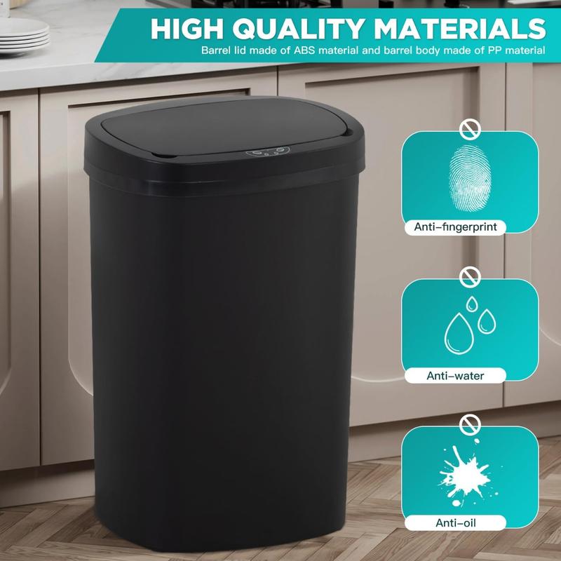 13 Gallon Trash Can Kitchen Trash Can Automatic Garbage Can with Lid Touch Free High-Capacity Motion Sensor for Kitchen Bedroom Bathroom Office Wateproof Trash Bin (1, Black)