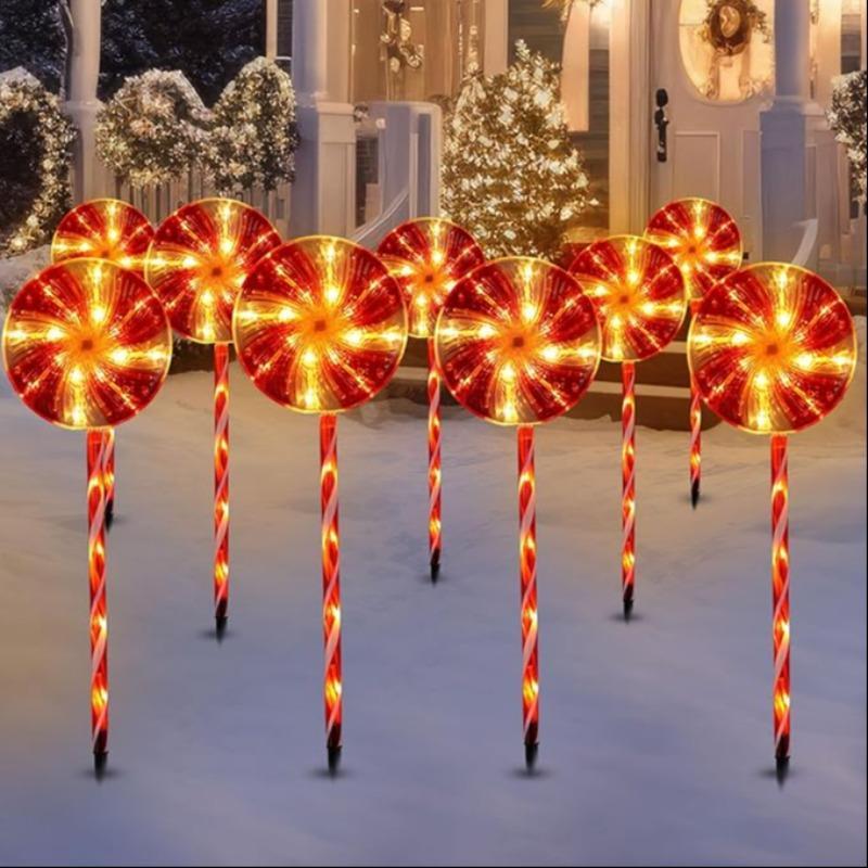 Solar Powered Christmas Lollipop Pathway Light, 8-modes Candy Cane Peppermint Waterproof Marker Light,  Garden Decorations, Outdoor Christmas Decor for Walkway Yard Pathway