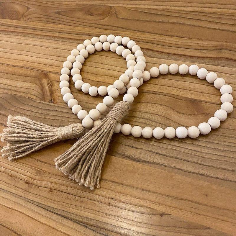 Wooden Bead with Tassel, 1 Count Bohemian Style Decoration for Table Desk & Door, Home Decor