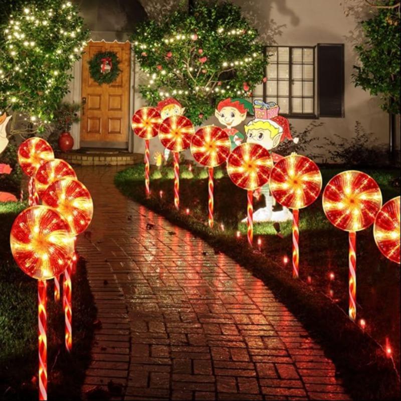 Solar Powered Christmas Lollipop Pathway Light, 8-modes Candy Cane Peppermint Waterproof Marker Light,  Garden Decorations, Outdoor Christmas Decor for Walkway Yard Pathway