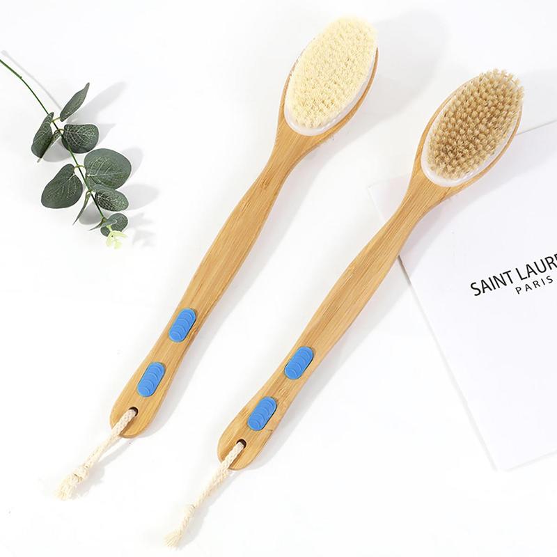 Wooden Double-sided Bathing Brush With Long Handle, 1 Count Durable Back Scrubbing Brush, Body Exfoliator For Bathroom Shower