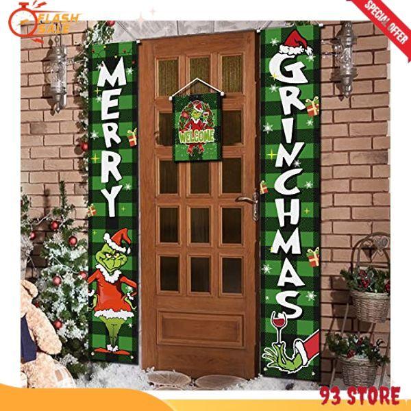 Christmas Decorations-Christmas Banner Porch Decorations Sign, 3 PCS Griinchs Christmas Door Banner Decorations, Indoor Outdoor