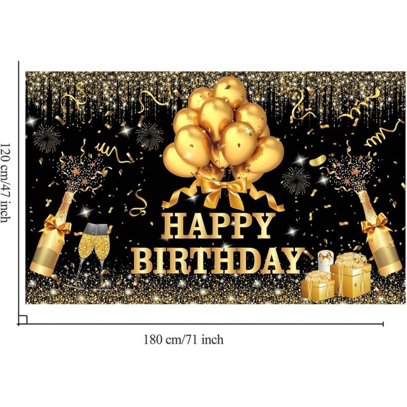 180x120 cm Glitter Gold Black Happy Birthday Backdrops Cloth 71x47 in. Black Golden Birthday Photography Background Happy Birthday Sign Wall Banner Birthday Celebration Decoration for Men Women