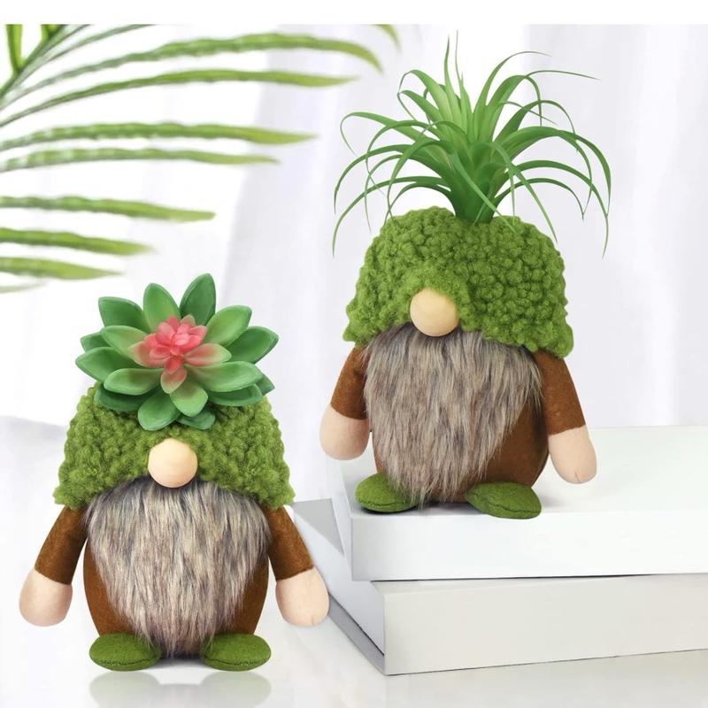 Upltowtme Succulent Gnomes Spring Green Plants Gnomes Swedish Plush Tiered Tray Decoration Tomte Doll Decor Cacti Nordic Dwarf Home Stuffed Gnomes Collection Garden Gift for Her Him Plant Lover