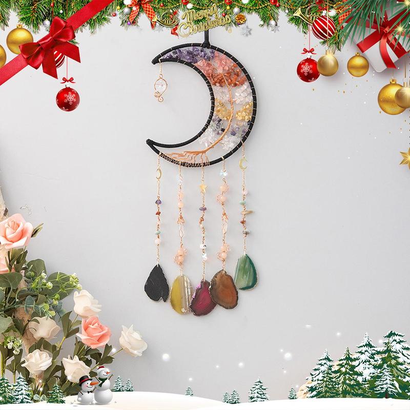 Moon & Star Design Hangable Dream Catcher for Room Decor, 1 Count Artificial Crystal Decorative Decoration, Hanging Adornment for Home Living Room Bedroom Decor Gifts, Home Decor Ideas