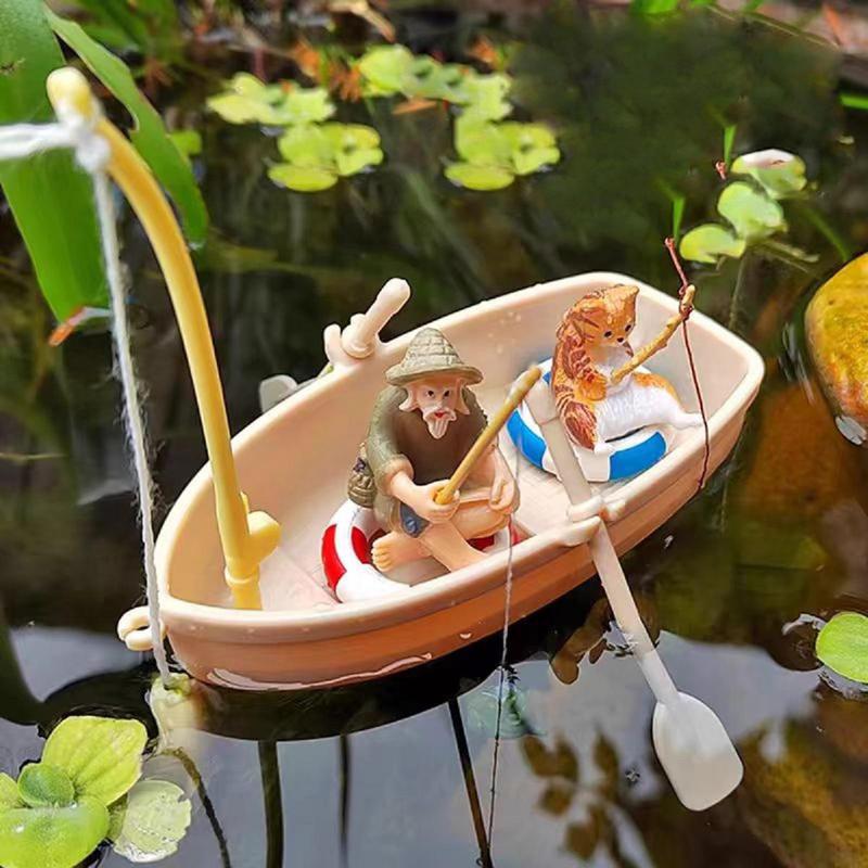 Mini Simulation Floating Boat, 1 Set Creative Fishing Boat Model, Micro Landscape Decoration Ornament for Home & Office & Fish Tank