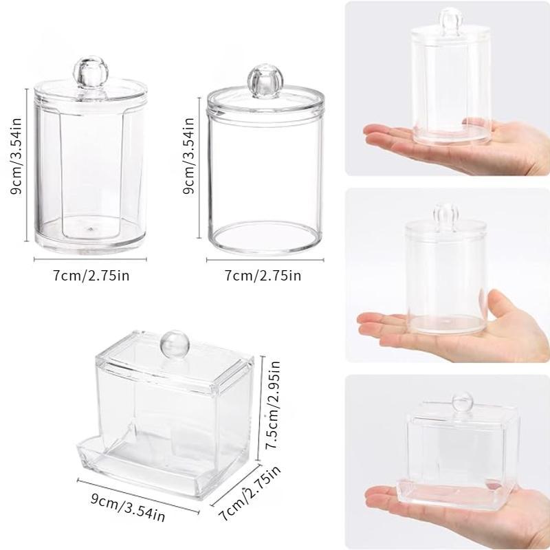 Clear Cotton Swab Storage Box, 3 Counts set Including 1 Count Storage Box & 2 Counts Storage Jar, Home Organizer for Bathroom