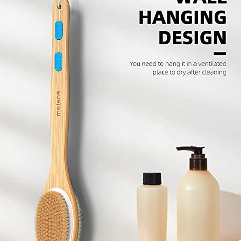 Wooden Double-sided Bathing Brush With Long Handle, 1 Count Durable Back Scrubbing Brush, Body Exfoliator For Bathroom Shower