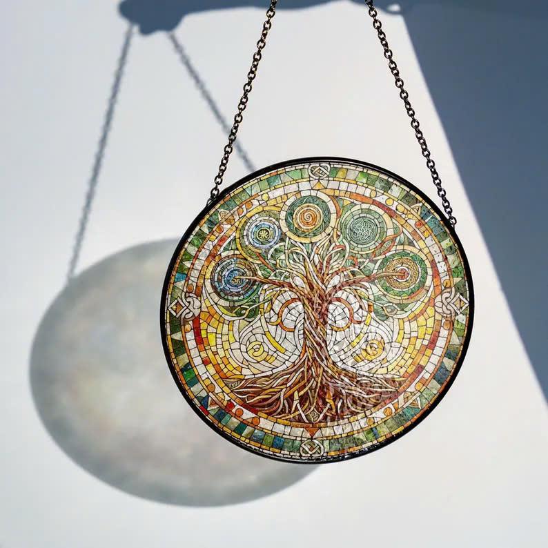 Celtic Tree Of Life Stained GLASS Suncatcher Decor, Tree Of Life Window Hanging Decor, ancient Celtic Suncatcher, Tree Of Life Suncatcher