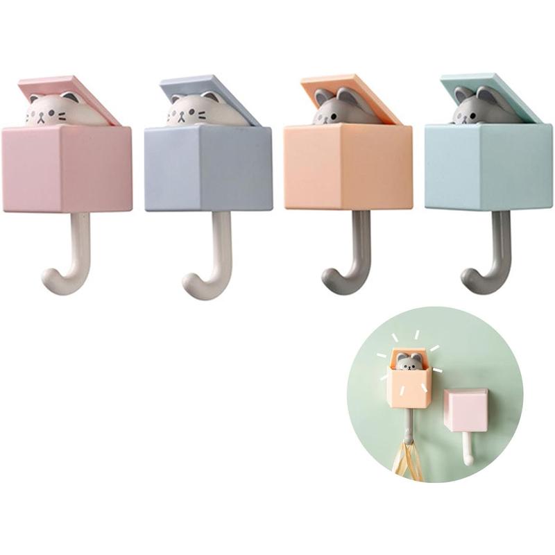 Yiwafu 4PCS Cute Key Hook, Room Decor Creative Adhesive Coat Hooks, Utility Cat Hook for Wall Hanging Decorations, Dorm Decor Hooks for Coat, Scarf, Hat, Towel, Key