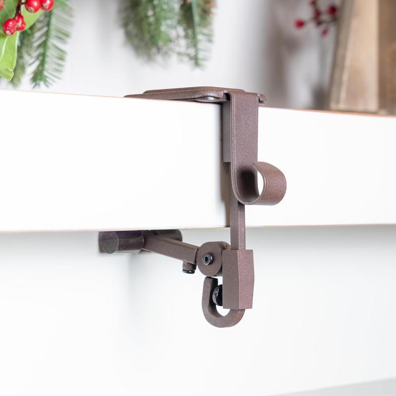 [Fireplace Stocking and Garland Hanger] - Each Mantle Holder Has Two Hooks for Dual Purpose - Hold Christmas Stocking and Hang Garland - Durable Wrought Iron - Padded Contact Points (3 Pack - Brown)