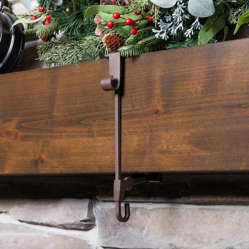 [Fireplace Stocking and Garland Hanger] - Each Mantle Holder Has Two Hooks for Dual Purpose - Hold Christmas Stocking and Hang Garland - Durable Wrought Iron - Padded Contact Points (3 Pack - Brown)