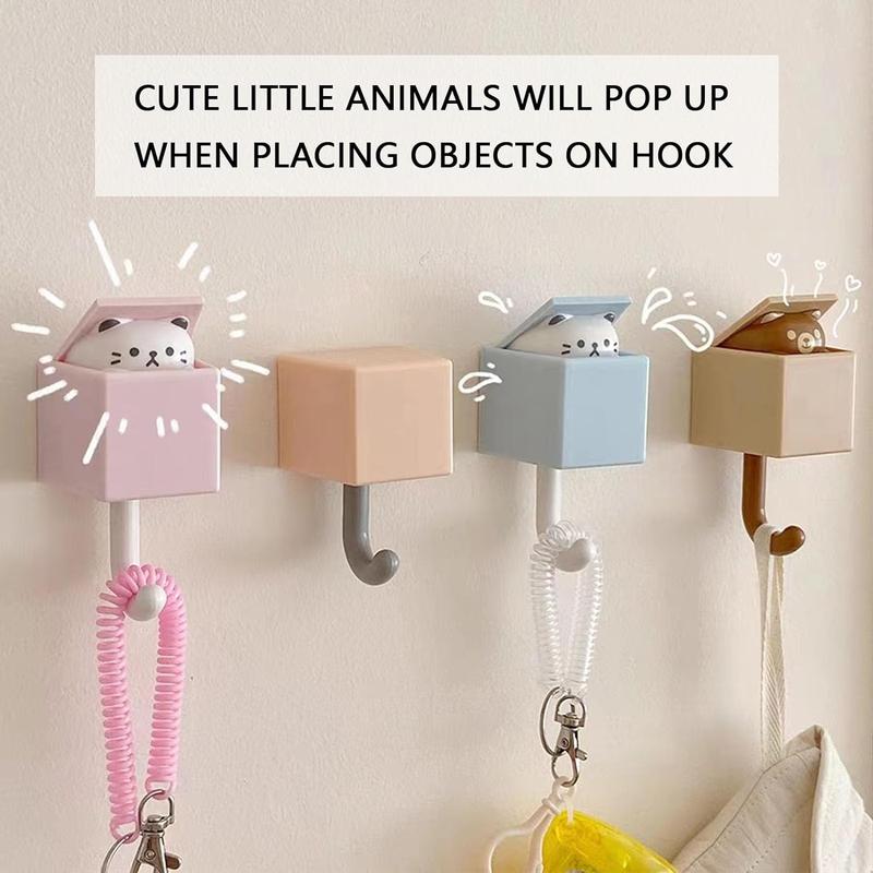 Yiwafu 4PCS Cute Key Hook, Room Decor Creative Adhesive Coat Hooks, Utility Cat Hook for Wall Hanging Decorations, Dorm Decor Hooks for Coat, Scarf, Hat, Towel, Key