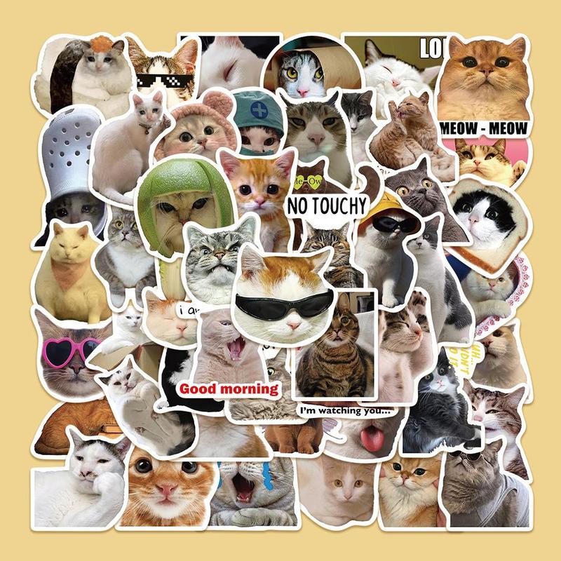 Cat Pattern Sticker, 50pcs set Waterproof Self Adhesive Sticker, Decor Sticker for Gift Greeting Card Water Bottle Laptop Phone