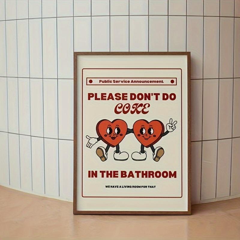 1 count Retro Bathroom Wall Art - Groovy Animated Hearts Print - Funny 70s Aesthetic Poster - Beige - Digital Art - No Frame NeededNo frame Decor Ornaments