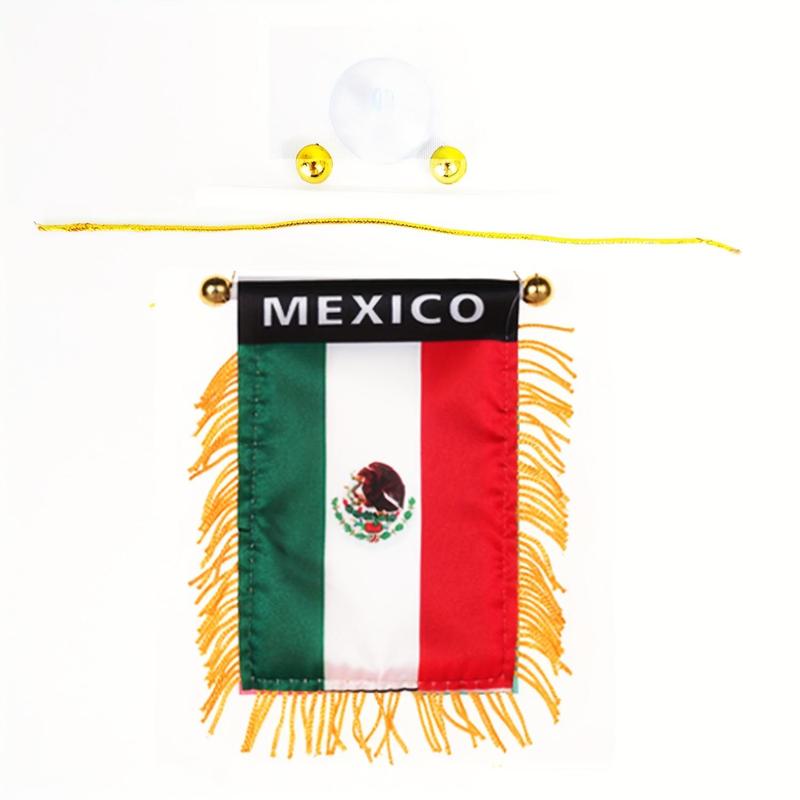 Mexico Window Hanging Flag, Mini Flag Banner, Car Rearview Mirror Decor, Fringed Hanging Flag with Suction Cup