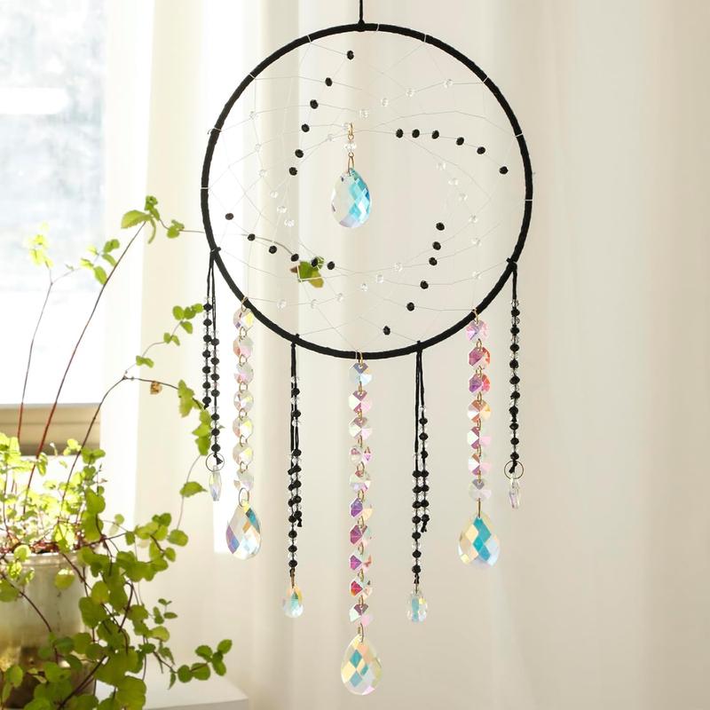 Dream Catchers with Crystals - Large Black Boho Moon Dream Catcher Wall Decor House Decorations for Home Girls   Bedroom Room Decor Christmas Birthday Teen Girl Boys Gifts