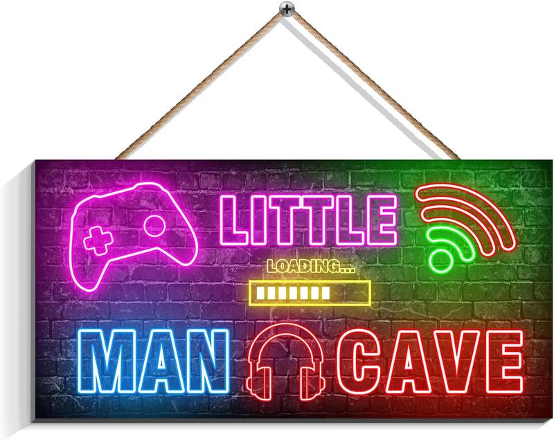 Gaming Decor for Boys Room Wooden, Neon Gaming Wooden Door Sign for Gamer Room Decor, Boys Decorations for Bedroom  Playroom Wall  (6