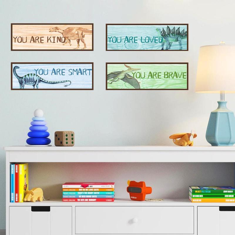 4pcs Dinosaur & Slogan Pattern Rectangular Wall Sticker, Self Adhesive Wall Decal, Decorative Sticker For Home Living Room Bedroom Kids Room