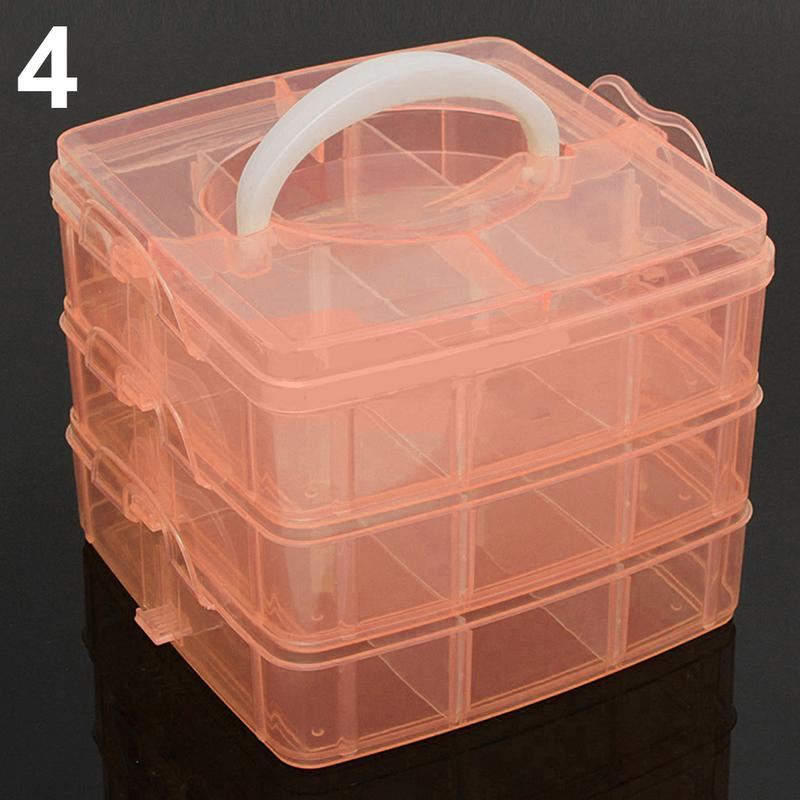 Warkul 3 Layers 18 Compartments Clear Storage Box Container Jewelry Bead Organizer Case Light Plastic Transparent Transparent