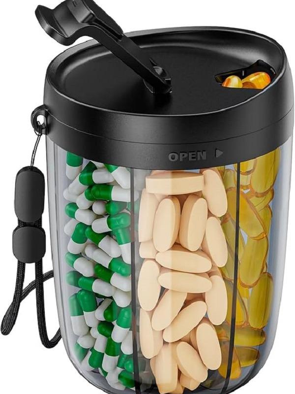 Large Supplement Organizer Bottle - Holds 6 Vitamins in 1 Pill Dispenser with Anti-Mixing & Wide Openings Design