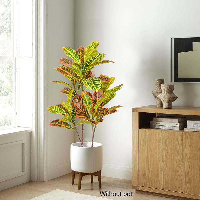 Artificial Plant, Fake Codiaeum Tree Branch, Plastic Ficus Plant, Faux Plant Leaf, Tropical Plant for Home Living Room Office Decor