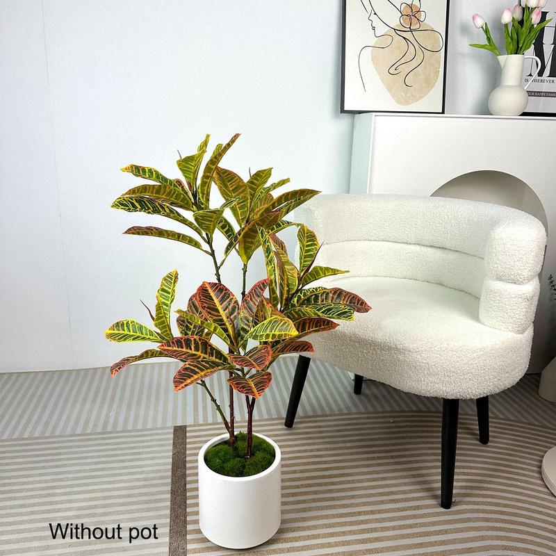 Artificial Plant, Fake Codiaeum Tree Branch, Plastic Ficus Plant, Faux Plant Leaf, Tropical Plant for Home Living Room Office Decor