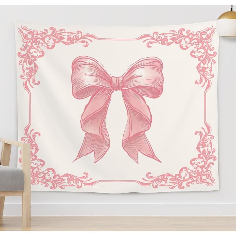 Coquette Pink Bowknot Tapestry Wall Hangin,Home Dorm Bedroom Living Room Decor,Coquette Aesthetic Tapestries,Gifts for Women Teen Girls,50x60 Inches