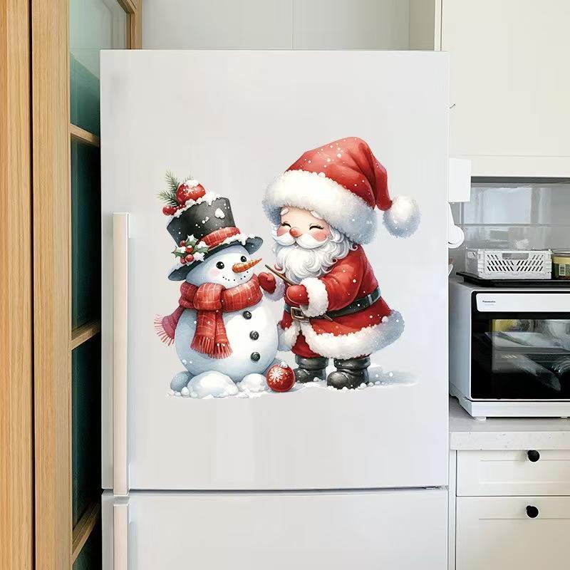 Santa Claus & Snowman Pattern Window Sticker, 1 Count Self Adhesive Window Decal, Decorative Sticker for Home Kitchen Living Room