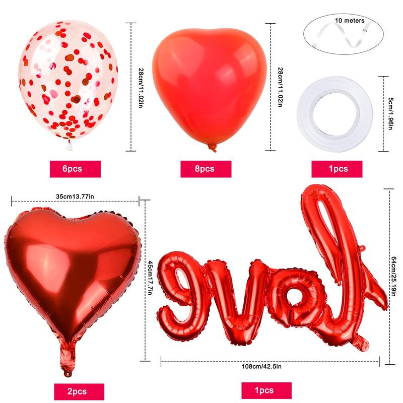 Decoration Balloon Set, 1 Set Including Love Letter Design Balloon, Heart Shaped Balloon, Confetti Balloon, Solid Color Balloon, Ribbon, Artificial Rose Petal