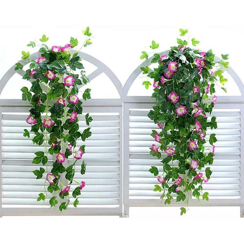 Artificial Morning Glory Vine, Faux Flower Wall Hanging Fake Plant Wall Decor, Gift for Mom, Spring Summer Decorative Plants for Living Room Bedroom Dining Room Garden Front Door Porch