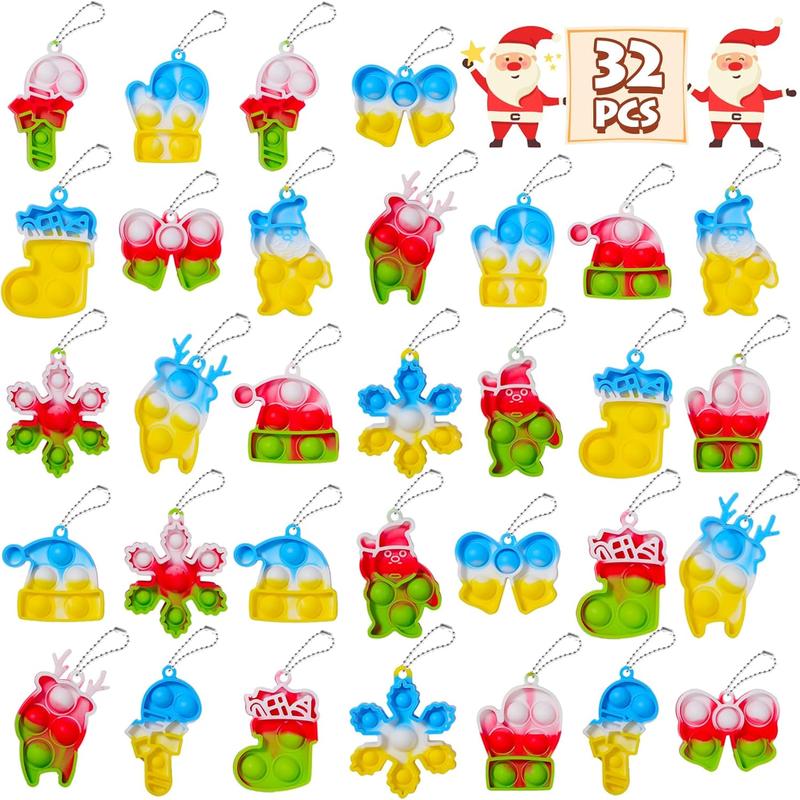 Christmas Party Favors for : Mini Pop Keychain Toys Pack - Bubble Sensory Stocking Stuffers for Boys & Girls -   Classroom Supplies Prizes Gifts - Goodie Bags Box(32PCS