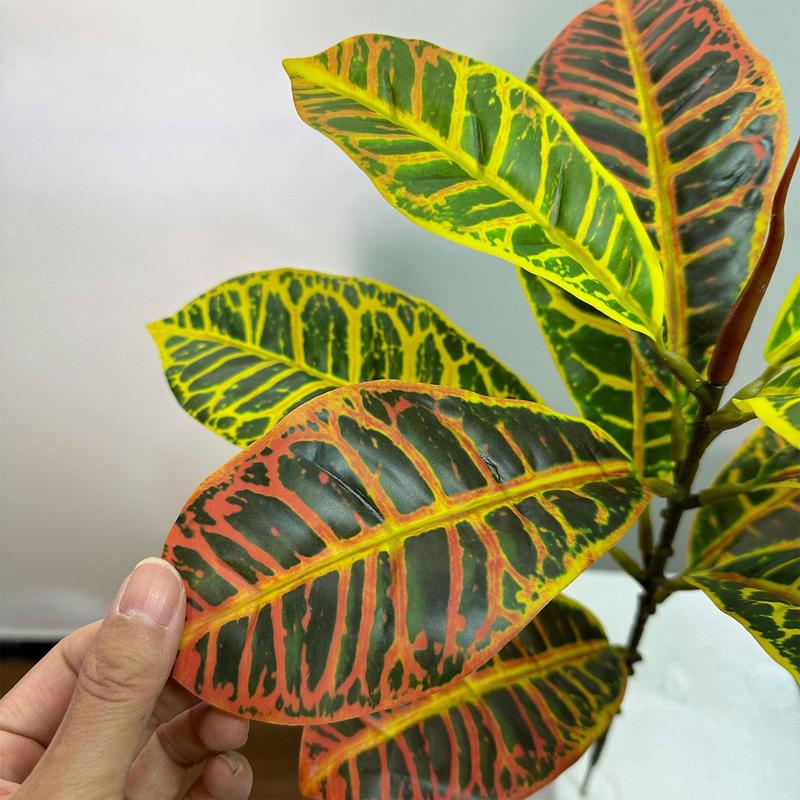 Artificial Plant, Fake Codiaeum Tree Branch, Plastic Ficus Plant, Faux Plant Leaf, Tropical Plant for Home Living Room Office Decor