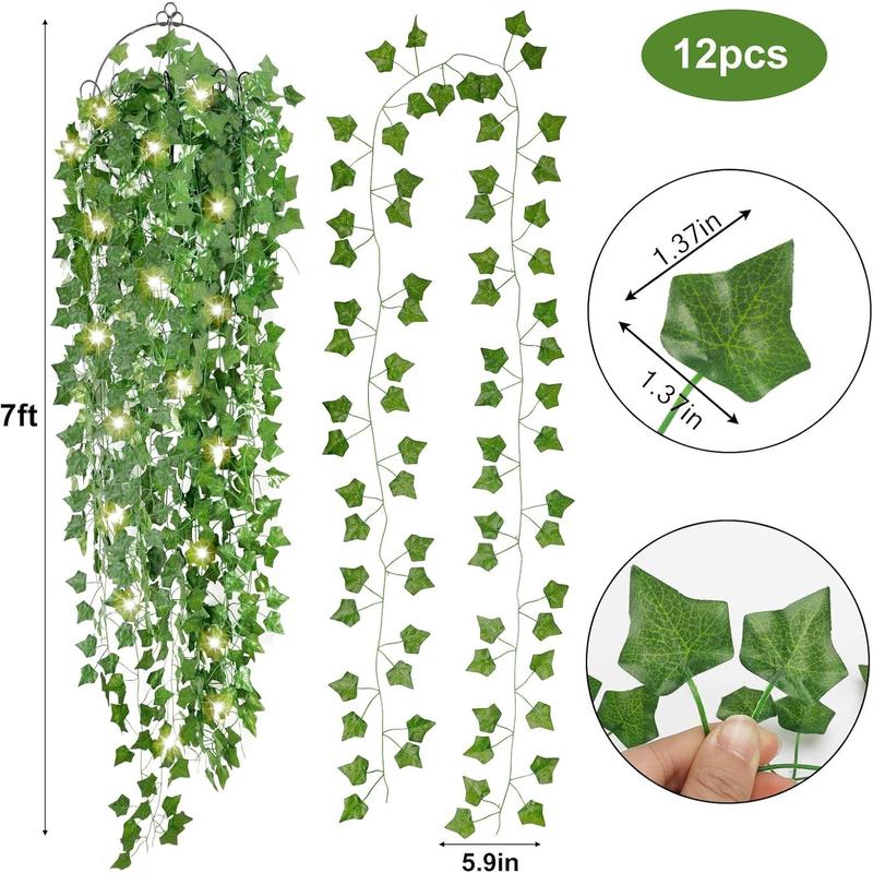 24count Fake Leaves Artificial Ivy Garland Greenery Vines for Bedroom Decor Aesthetic Silk Ivy Vines for Room Wall Home Decoration