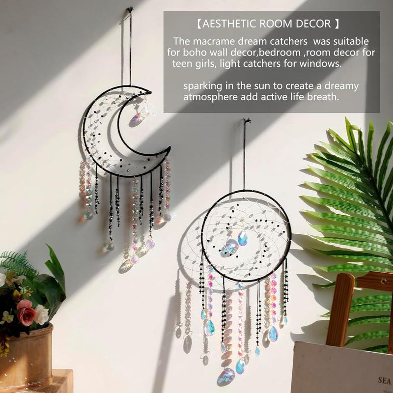 Dream Catchers with Crystals - Large Black Boho Moon Dream Catcher Wall Decor House Decorations for Home Girls   Bedroom Room Decor Christmas Birthday Teen Girl Boys Gifts