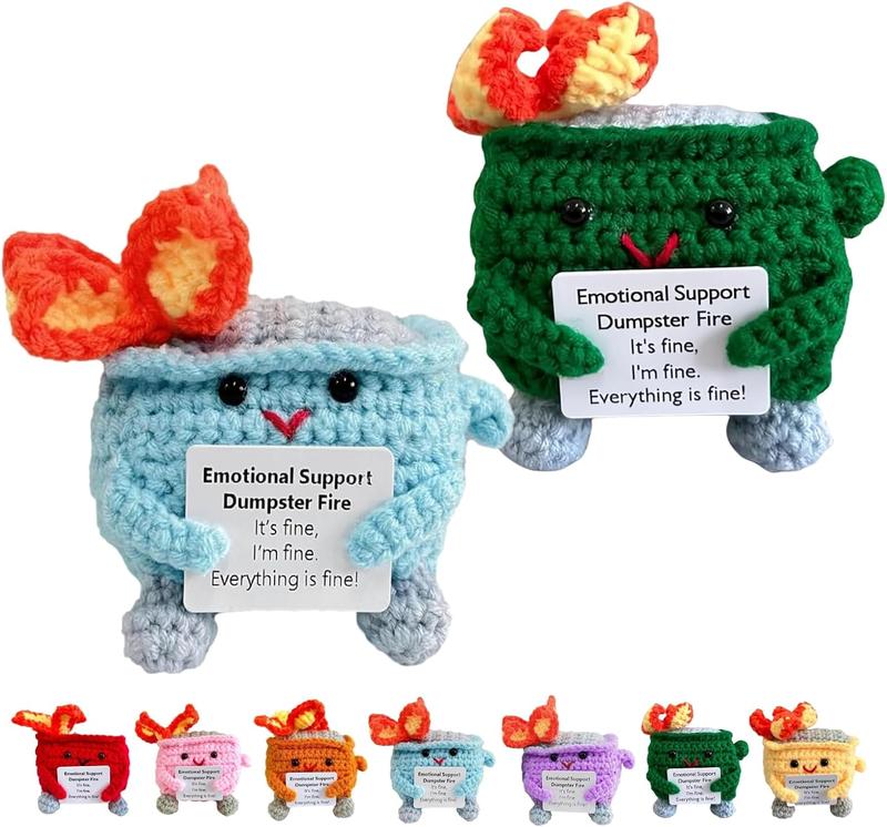 Emotional Support Crochet Dumpster Fire with Positive Card Cute Room Decor,Christmas Gift For Friends,Christmas Decoration Crochet Positive Gift Home Decor