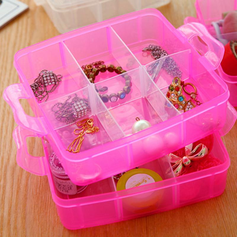 Warkul 3 Layers 18 Compartments Clear Storage Box Container Jewelry Bead Organizer Case Light Plastic Transparent Transparent