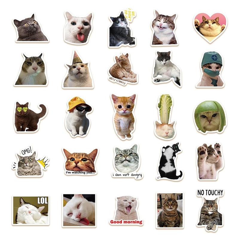 Cat Pattern Sticker, 50pcs set Waterproof Self Adhesive Sticker, Decor Sticker for Gift Greeting Card Water Bottle Laptop Phone