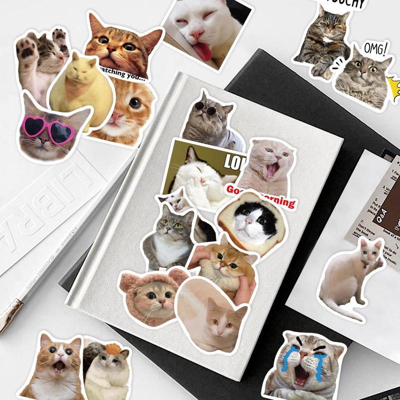 Cat Pattern Sticker, 50pcs set Waterproof Self Adhesive Sticker, Decor Sticker for Gift Greeting Card Water Bottle Laptop Phone