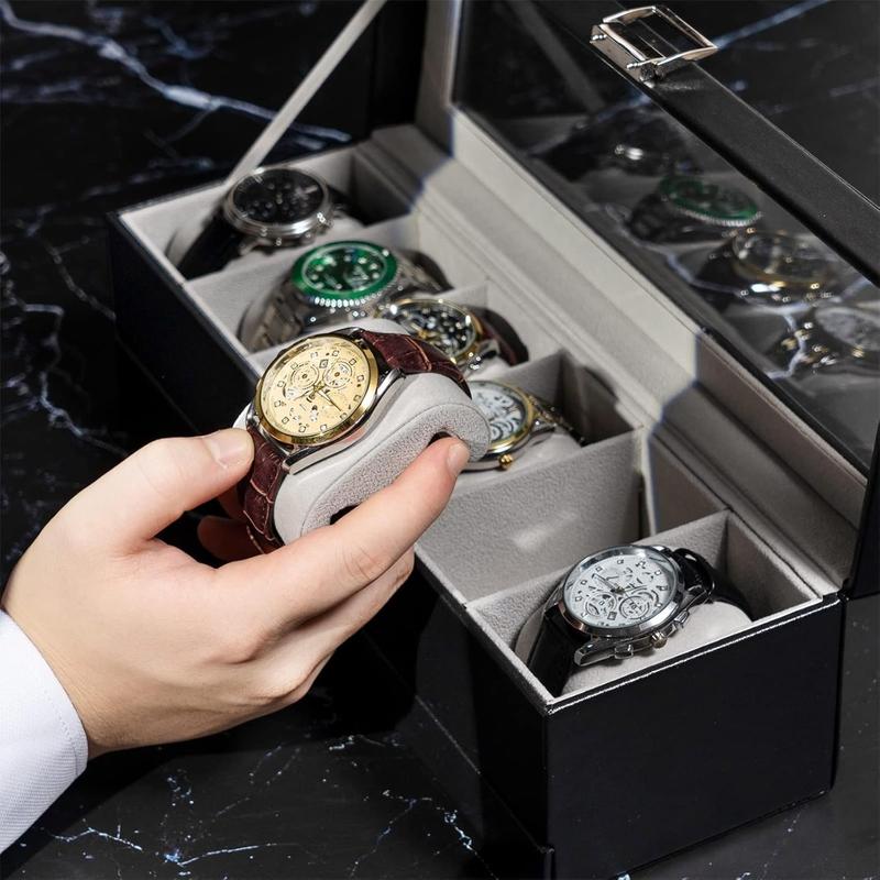 Watch Box for Men, 6 Slot  3Slot Watch Display Case with Drawer, Men Watch Case With Glass Lid, Watch Storage Watch Holder Organizer for Men Women -6 Slot