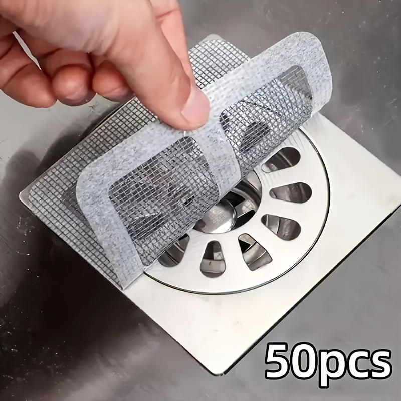 50 Ultra Fine Disposable Shower Sewer Hair Catcher, Premium Hair Stopper Sewer Strainer Covers - Adhesive Mesh Stickers For Floor Sink Strainer Filters, Bathroom Accessories, Shower Sewer Hair Stopper, Easy To Clean And Replace