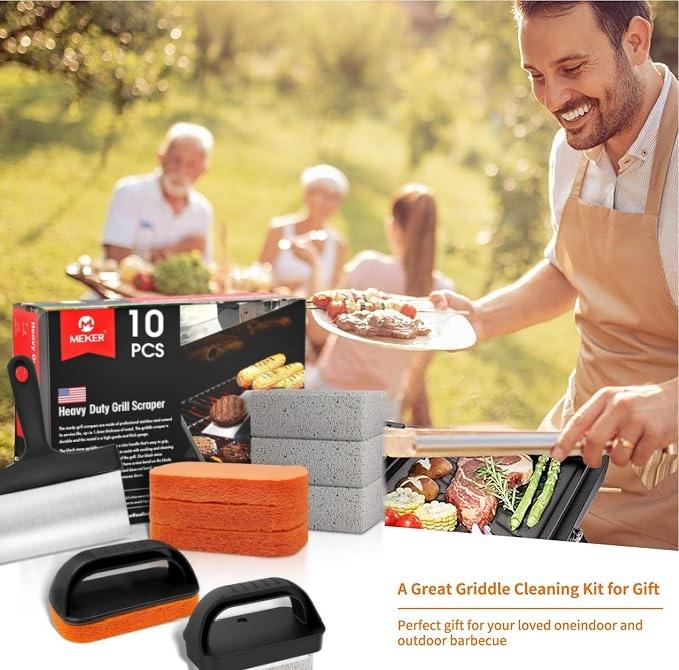 MEKER Blackstone Griddle Cleaning Kit - Complete Flat Top Grill Cleaning Set with Grill Stone, Scraper & Brush for Effortless Stain Removal, Gift Christmas 2024, Household, Kitchen