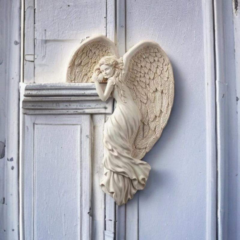 Angel Wing Design Door Hanging Decor, 1 Count Cute Resin Sculpture, Decorative Ornament for Home Lintel Desk Side Bookshelf